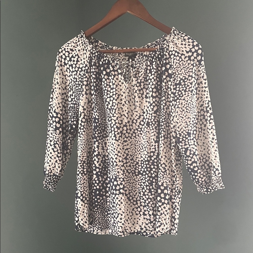 Talbots Cream and Black Patterned Blouse